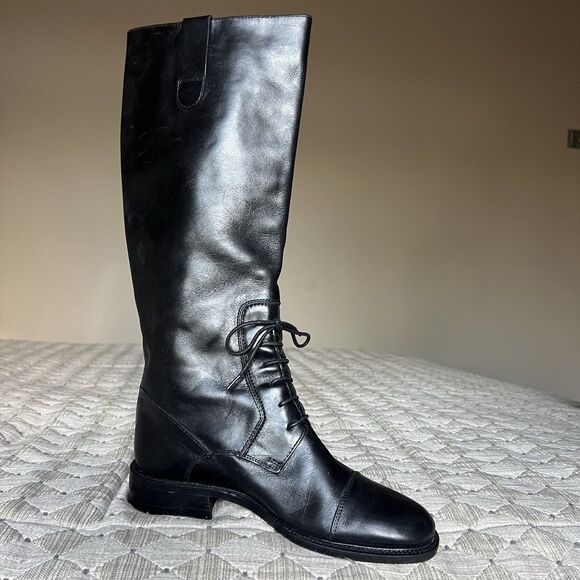 Joan & David Black Leather Lace Up Knee High Tall Riding Boot Women US 6 Italy - Picture 3 of 16